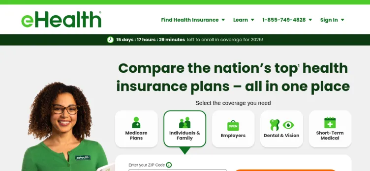 Screenshot eHealthInsurance Services