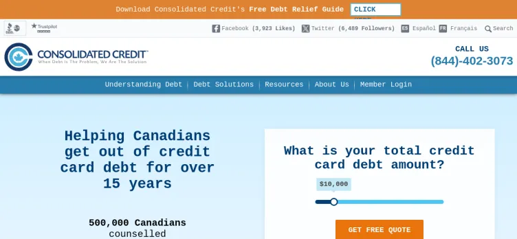 Screenshot Consolidated Credit Counseling Services of Canada