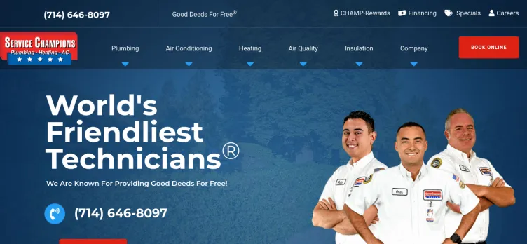 Screenshot Service Champions Plumbing Heating & AC