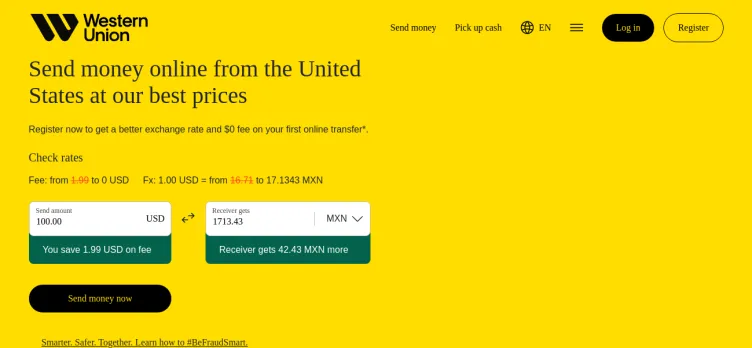 Screenshot Western Union Send Money Now