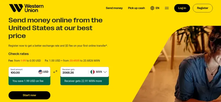 Screenshot Western Union Send Money Now