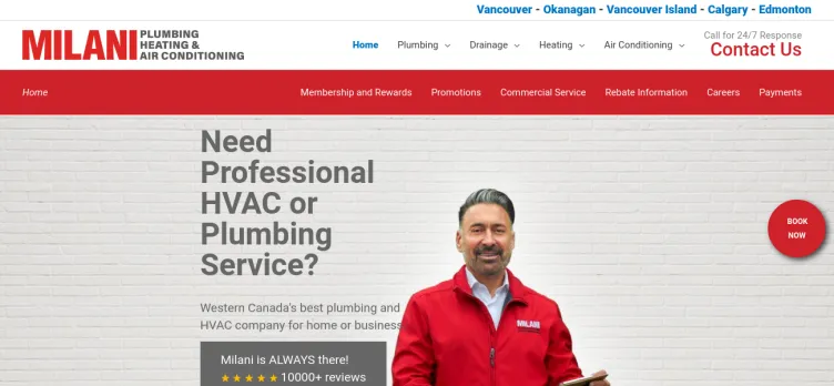 Screenshot Milani Plumbing, Heating & Air Conditioning