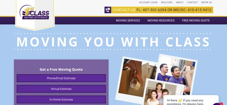 Screenshot 1st Class Moving and Storage