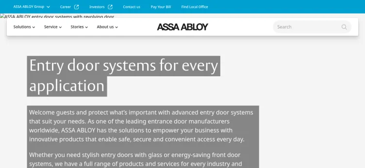 Screenshot Assa Abloy Entrance Systems