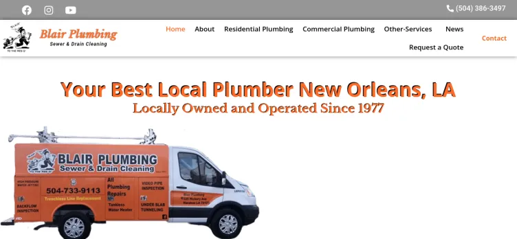 Screenshot Blair Plumbing Sewer & Drain