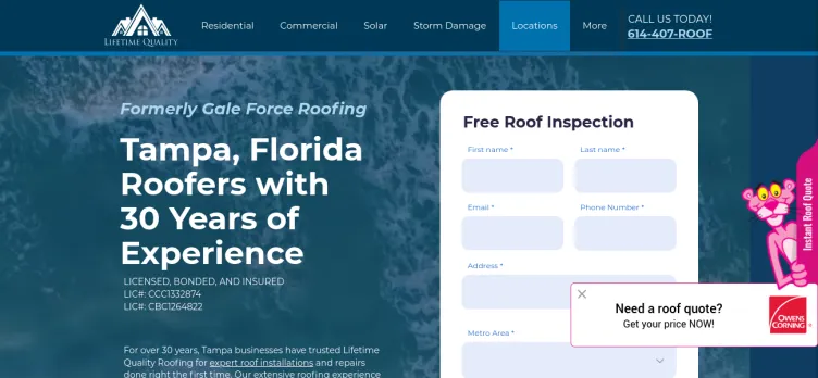 Screenshot Gale Force Roofing and Restoration