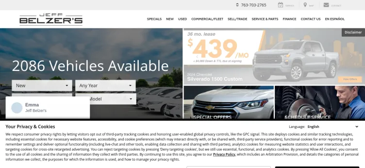 Screenshot Jeff Belzer's Auto Group (Chevrolet, Dodge, Kia)