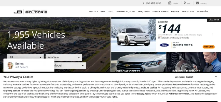 Screenshot Jeff Belzer's Auto Group (Chevrolet, Dodge, Kia)