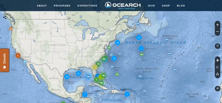 Screenshot OCEARCH Shark Tracker