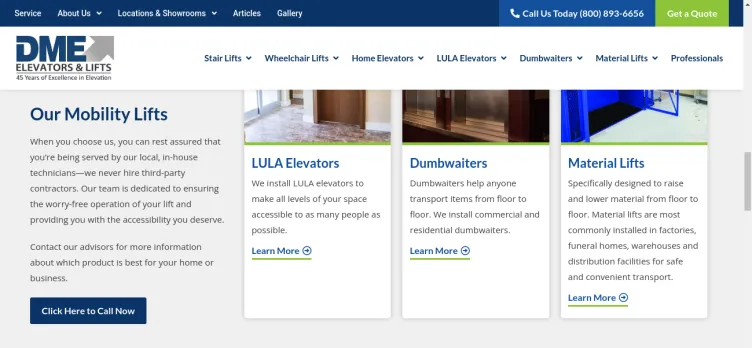 Screenshot DME Elevators & Lifts