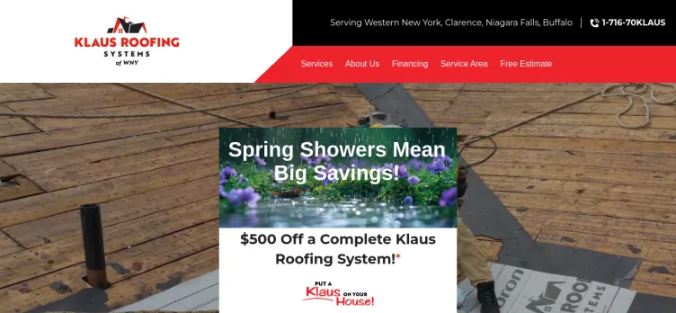 Screenshot Klaus Roofing Systems of WNY