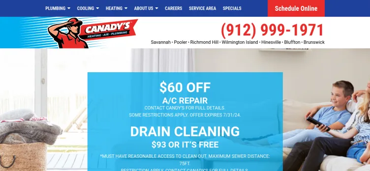 Screenshot Canady's Heating Air & Plumbing