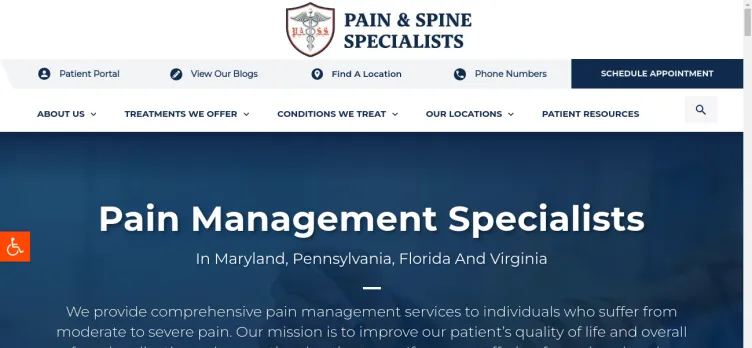 Screenshot Pain & Spine Specialists of Maryland