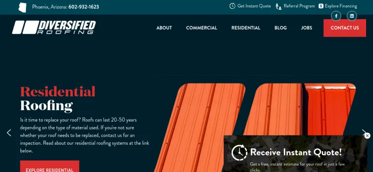 Screenshot Diversified Roofing