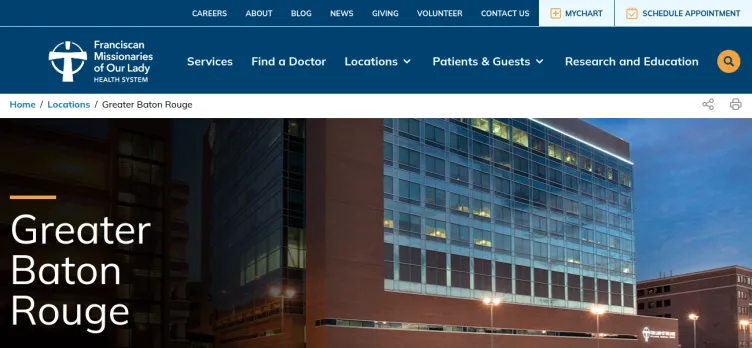 Screenshot Our Lady of the Lake Regional Medical Center