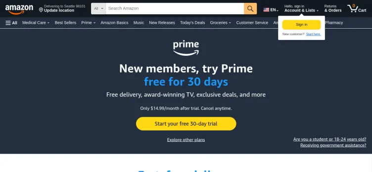 Screenshot Amazon Prime