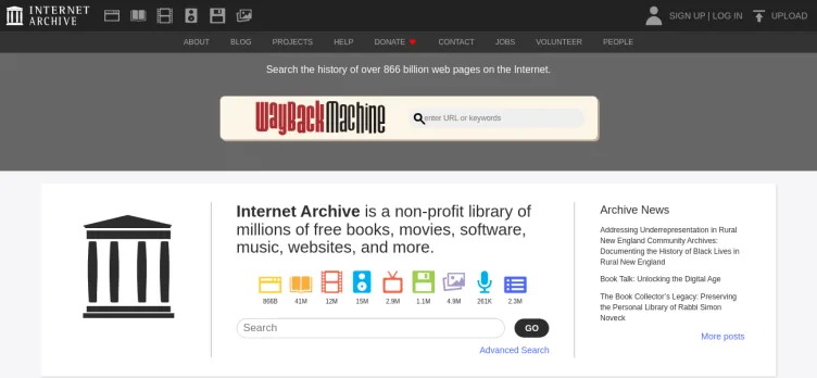 Screenshot Internet Archive