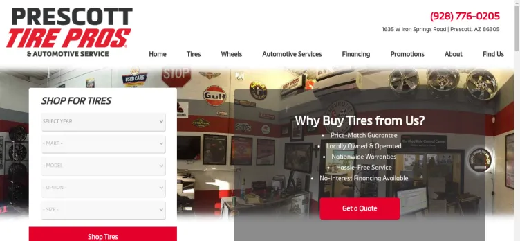 Screenshot Prescott Tire Pros & Automotive Service