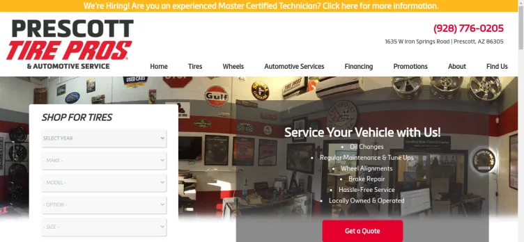 Screenshot Prescott Tire Pros & Automotive Service