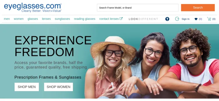 Screenshot Eyeglasses.com
