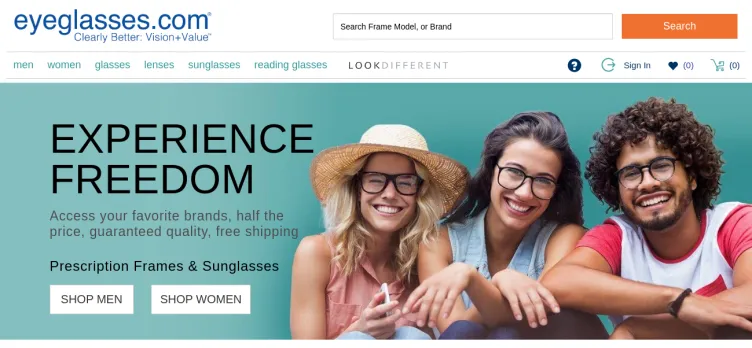 Screenshot Eyeglasses.com