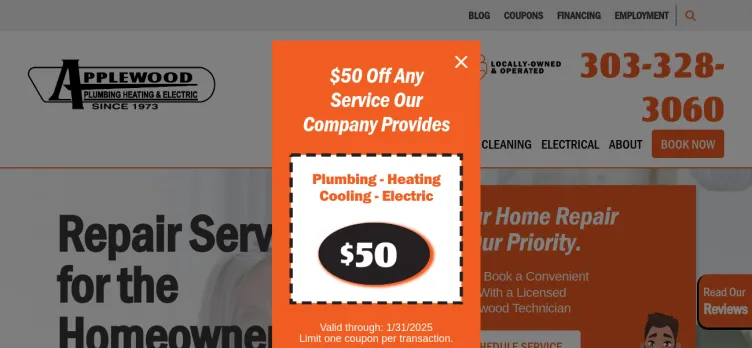 Screenshot Applewood Plumbing, Heating & Electric