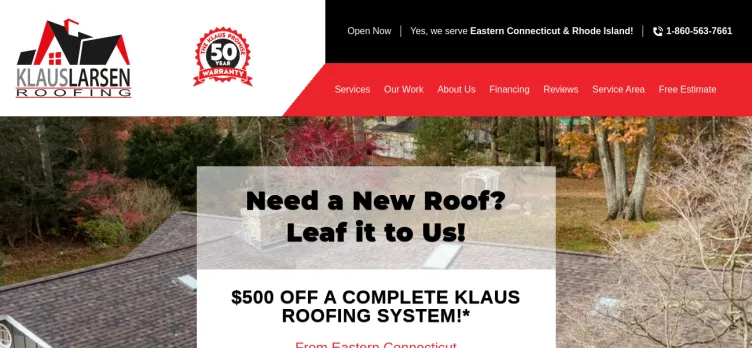 Screenshot Klaus Larsen Roofing