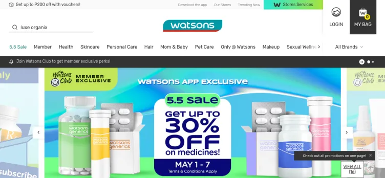 Screenshot Watsons Philippines