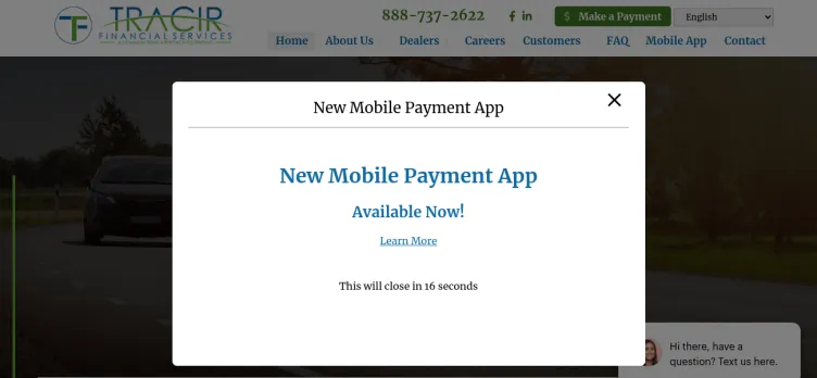 Screenshot Tracir Financial Services