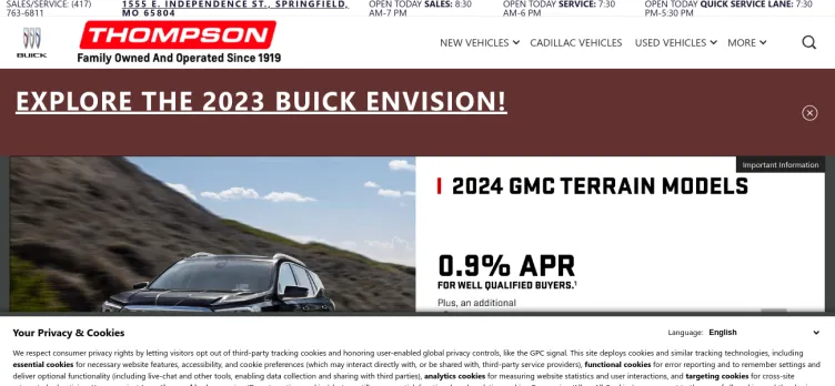 Screenshot Thompson Buick GMC Cadillac