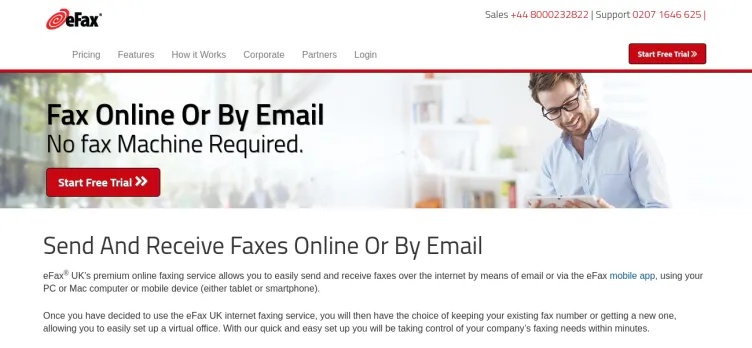 Screenshot eFax UK