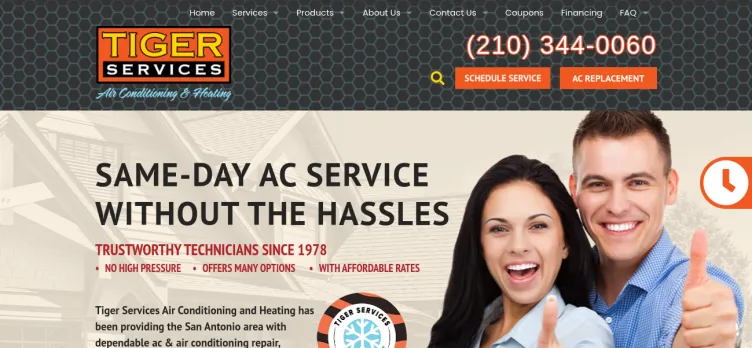 Screenshot Tiger Services Air Conditioning and Heating