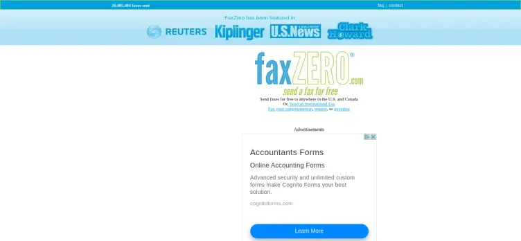 Screenshot FaxZero
