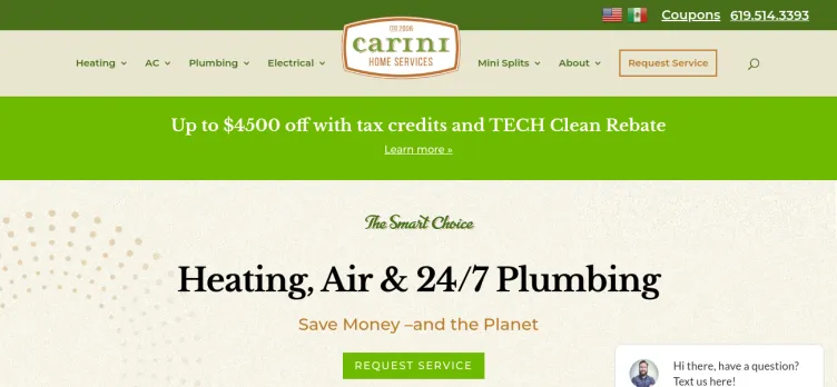 Screenshot Carini Heating Air and Plumbing