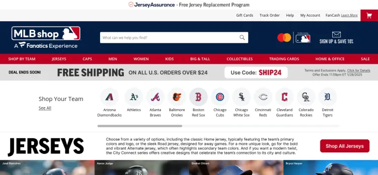 Screenshot MLB.com Shop