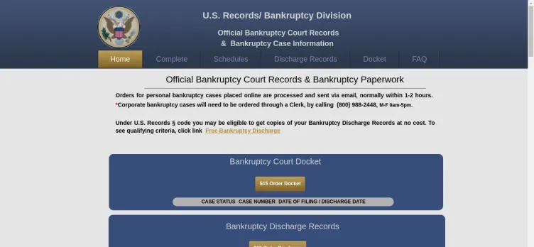 Screenshot Official Bankruptcy Records