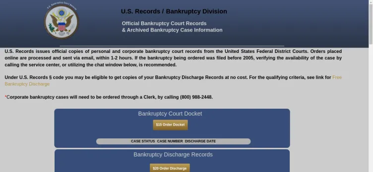 Screenshot Official Bankruptcy Records