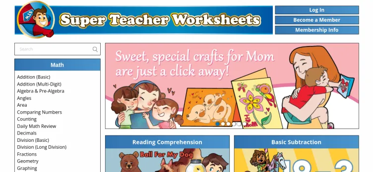 Screenshot Super Teacher Worksheets