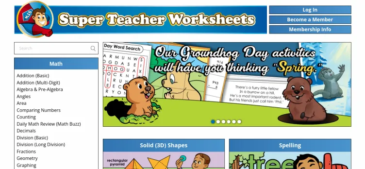 Screenshot Super Teacher Worksheets