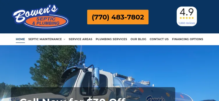 Screenshot Bowen's Septic & Environmental Service