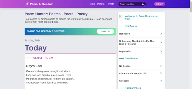 Screenshot Poem Hunter: Poems
