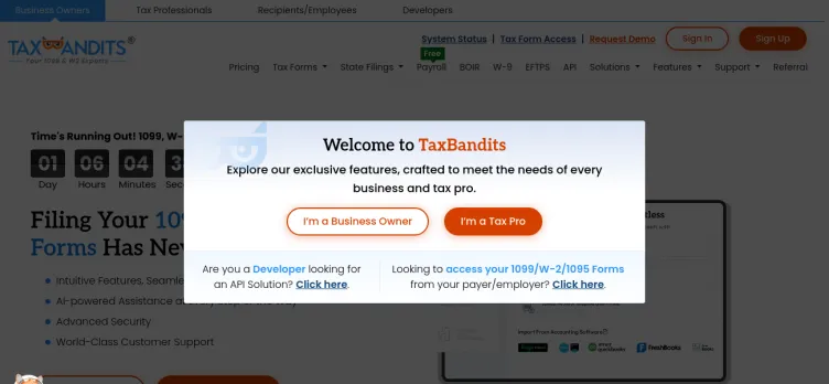 Screenshot Taxbandits