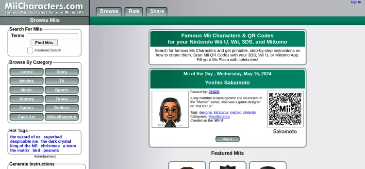 Screenshot Miicharacters.com