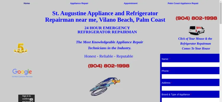 Screenshot St. Augustine Appliance & Refrigerator Repair Service