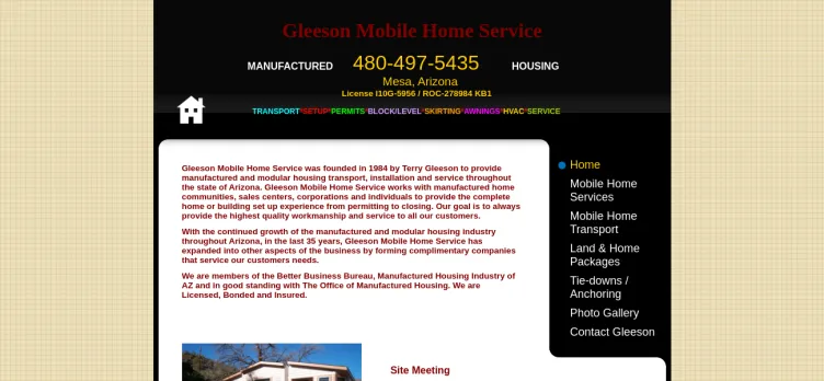 Screenshot Gleeson Mobile Home Service