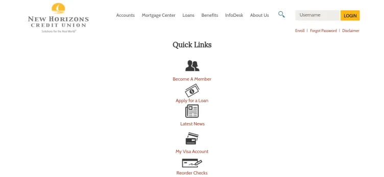 Screenshot New Horizons Credit Union