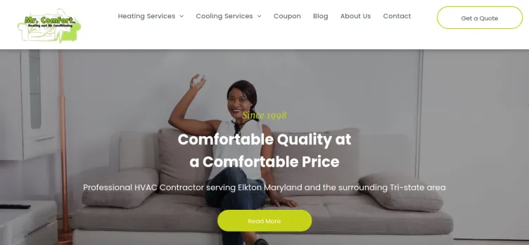 Screenshot Mr. Comfort Heating & Air Conditioning