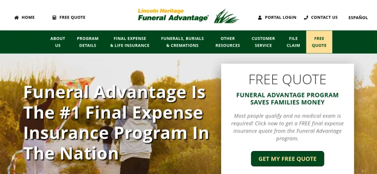 Screenshot Lincoln Heritage Funeral Advantage