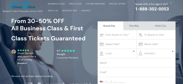 Screenshot CheapBIZClass Flights