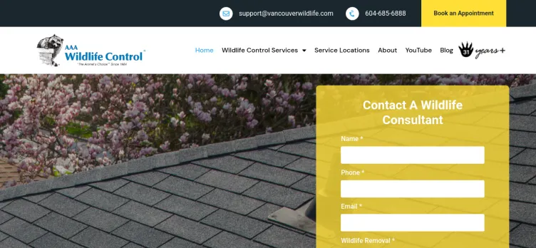 Screenshot AAA Wildlife Control Vancouver